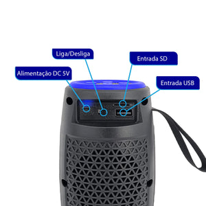 Caixa de som Bluetooth Portátil com Luz RGB TWS Fm