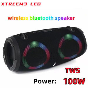 Caixa de som Bluetooth portátil à prova d'água, alta potência, luz colorida RGB, Subwoofer sem fio, 360 Stereo Surround, TWS FM Boom Box, 100W
